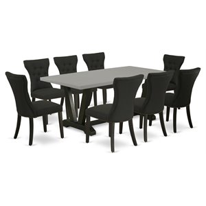 East West Furniture V-Style 9-piece Wood Kitchen Table Set in Black