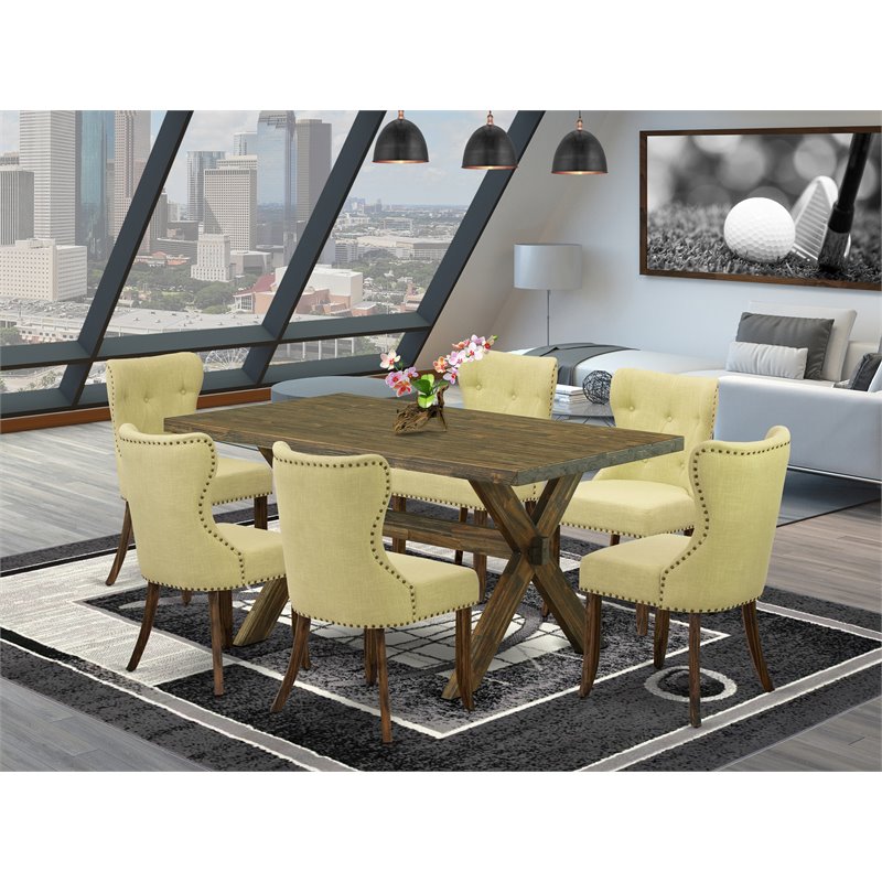 East West Furniture X-Style 7-piece Wood Dining Set in Brown and Limelight