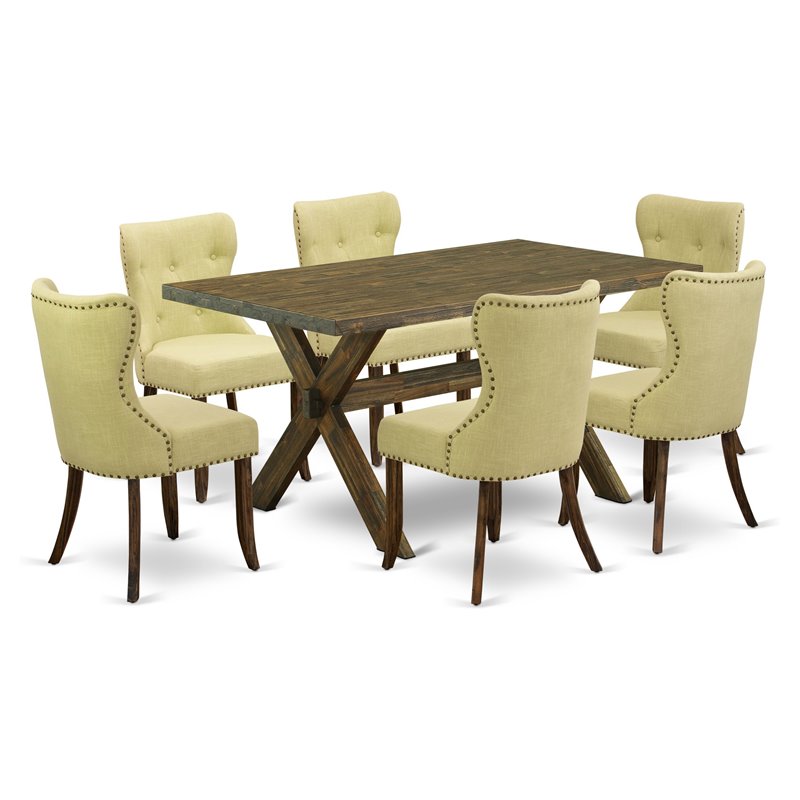 East West Furniture X-Style 7-piece Wood Dining Set in Brown and Limelight