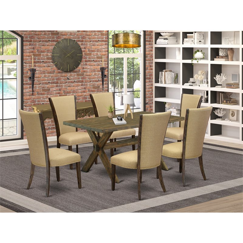 East West Furniture X-Style 7-piece Wood Dining Set in Brown