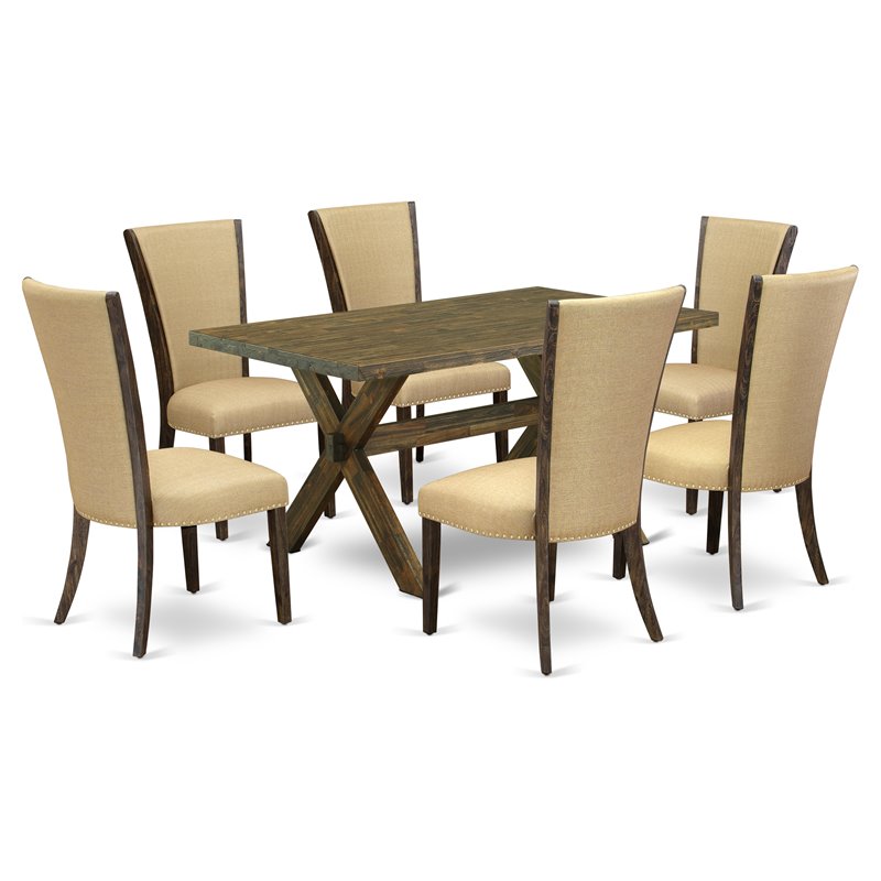 East West Furniture X-Style 7-piece Wood Dining Set in Brown