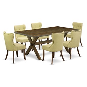 East West Furniture X-Style 7-piece Wood Dining Table Set in Brown/Limelight