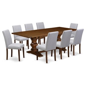 East West Furniture Lassale 9-piece Wood Dining Set in Walnut/Light Sable