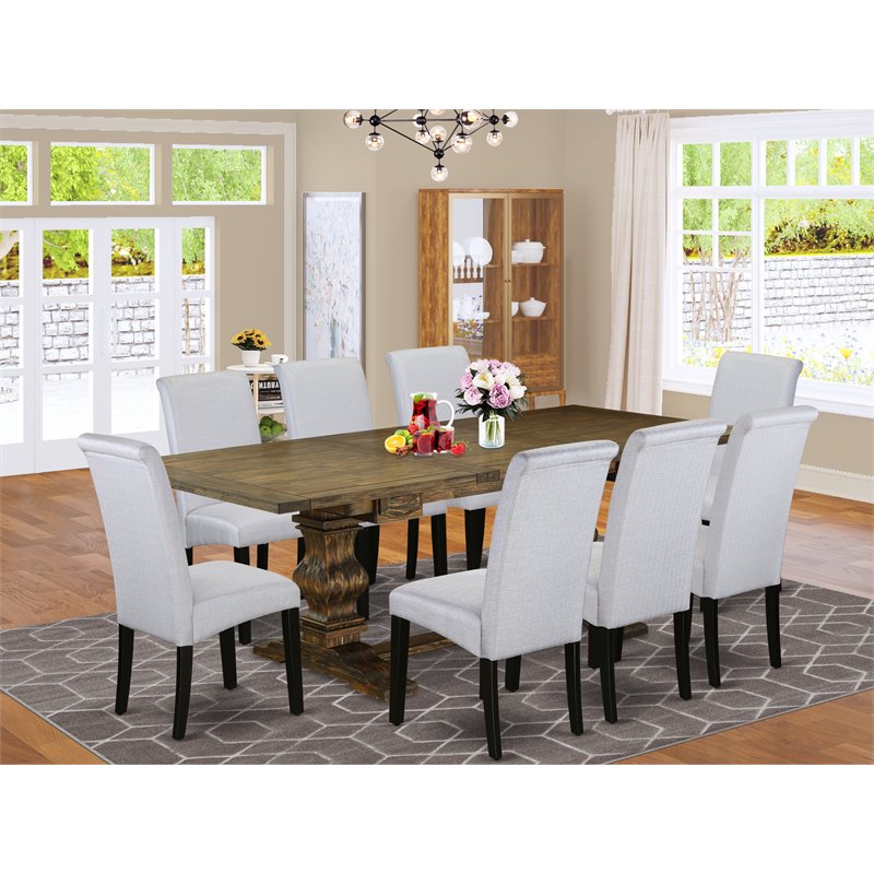 East West Furniture Lassale 9-piece Wood Dining Set in Jacobean Brown/Gray