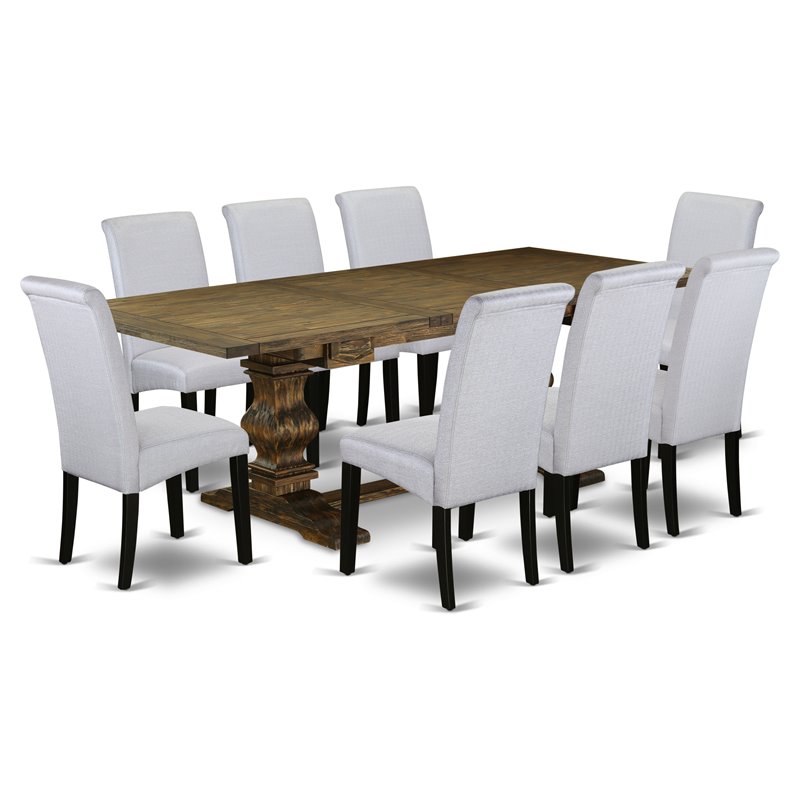East West Furniture Lassale 9-piece Wood Dining Set in Jacobean Brown/Gray