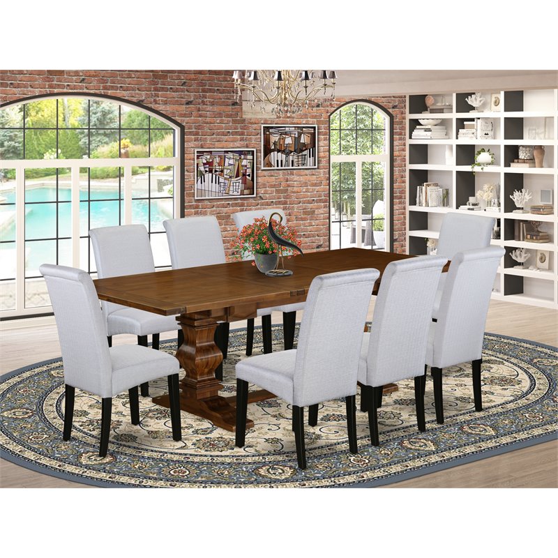 East West Furniture Lassale 9-piece Wood Dining Set in Walnut/Gray