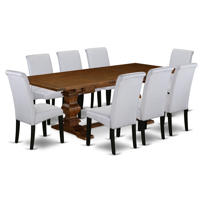 East West Furniture Lassale 9-piece Wood Dining Set in Walnut/Gray