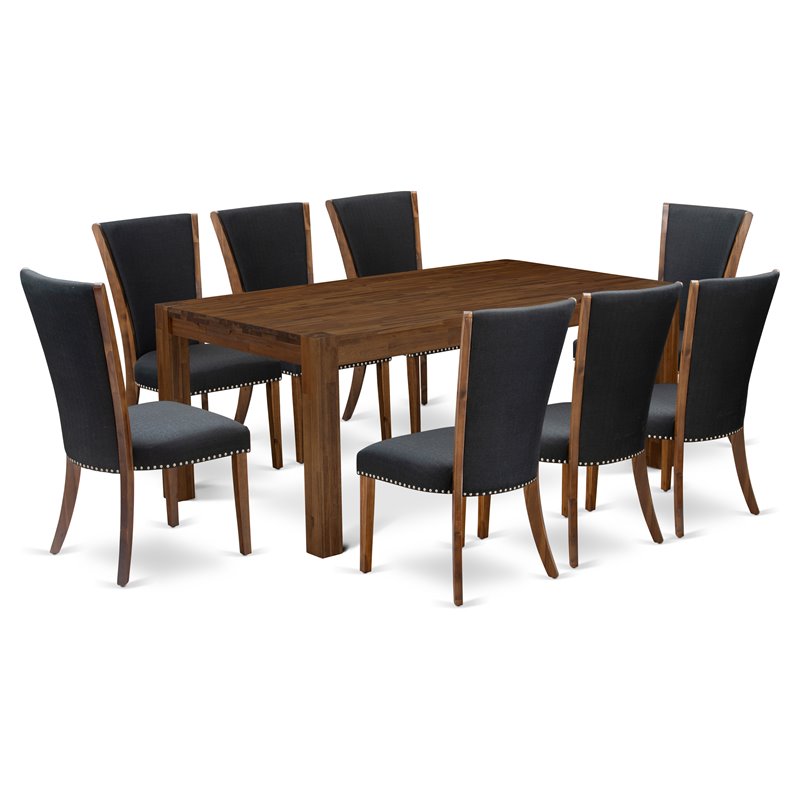 East West Furniture Lismore 9-piece Wood Dining Set in Walnut/Black