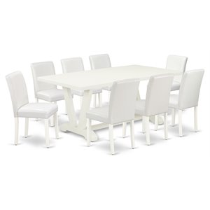 East West Furniture V-Style 9-piece Wood Dining Set with Leather Seat in White