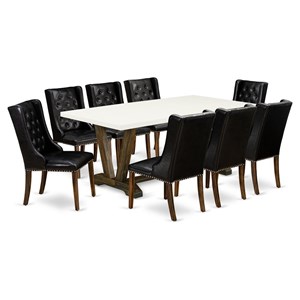 East West Furniture V-Style 9-piece Wood Dining Set in Jacobean/Black/White