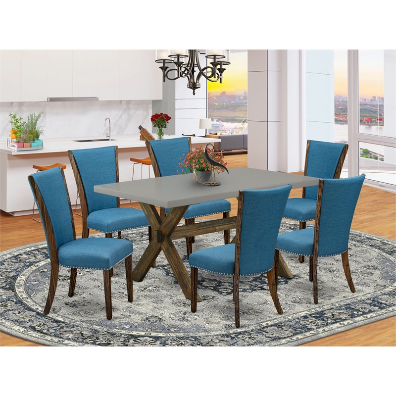 East West Furniture X-Style 7-piece Wood Dinette Set in Jacobean Brown/Cement