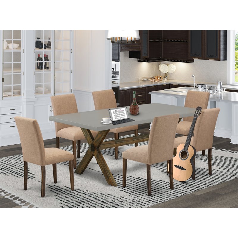 East West Furniture X-Style 7-piece Wood Dining Room Set in Brown/Light Sable