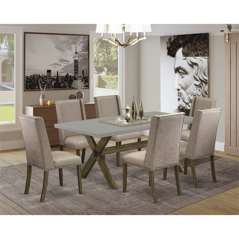 East West Furniture X-Style 7-piece Table and Dining Chair Set in Dark Brown