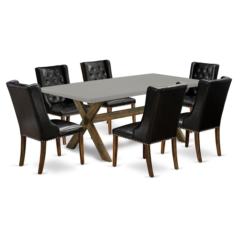 East West Furniture X-Style 7-piece Dining Set with Leather Seat in Brown