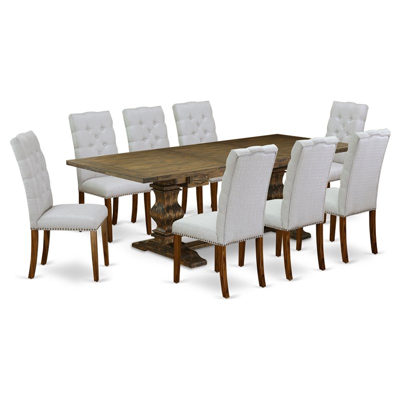 East West Furniture Lassale 9-piece Wood Kitchen Set in Jacobean Brown