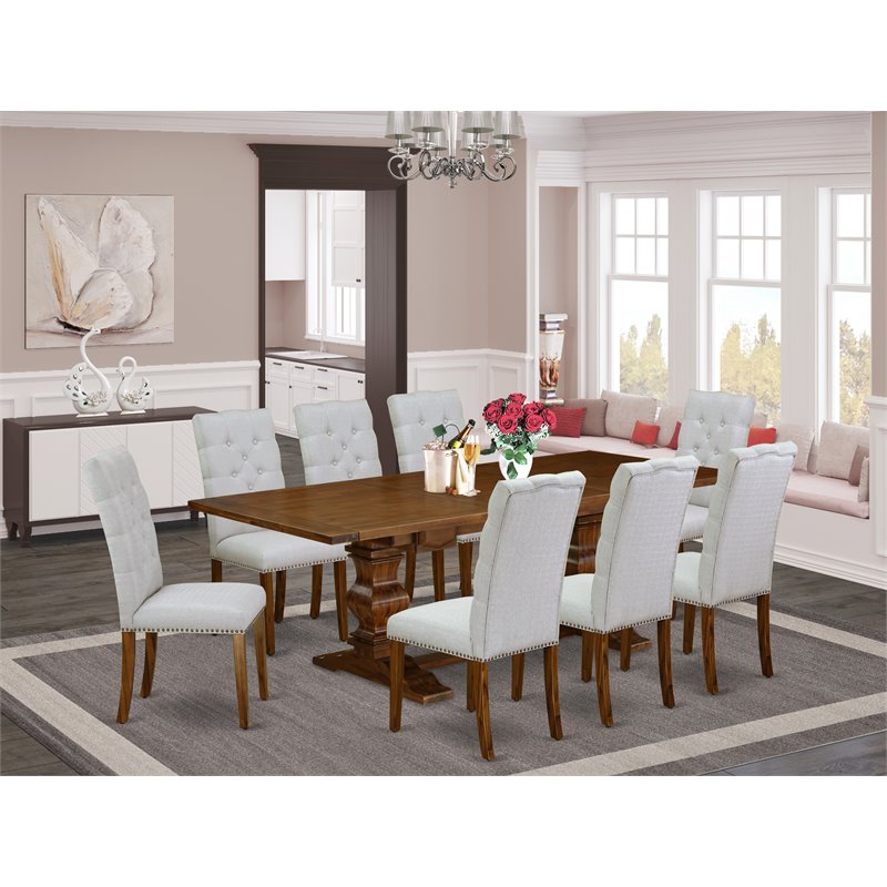 East West Furniture Lassale 9-piece Wood Dining Room Set in Walnut