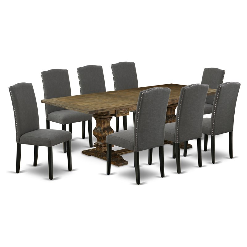 East West Furniture Lassale 9-piece Wood Dining Set in Brown/Dark Gotham Gray