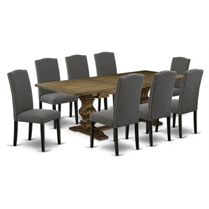 East West Furniture Lassale 9-piece Wood Dining Set in Brown/Dark Gotham Gray