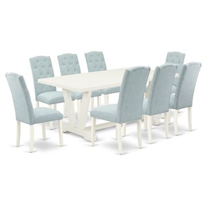 East West Furniture V-Style 9-piece Wood Dining Table Set in Linen White