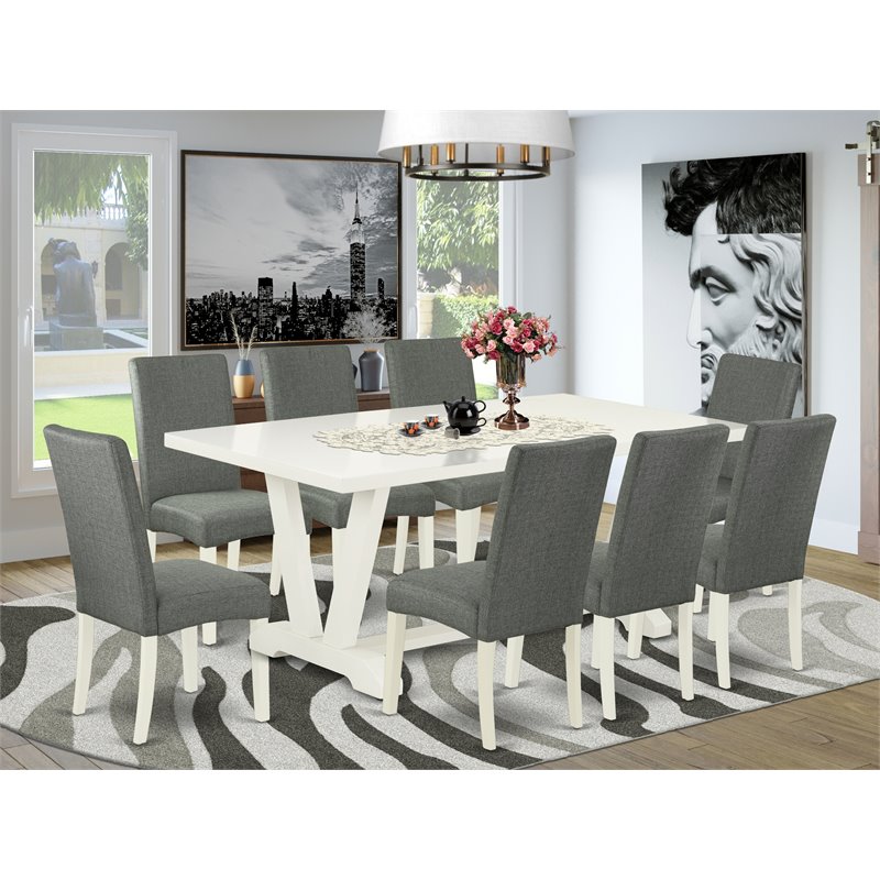 East West Furniture V-Style 9-piece Wood Dining Set in Gray Smoke