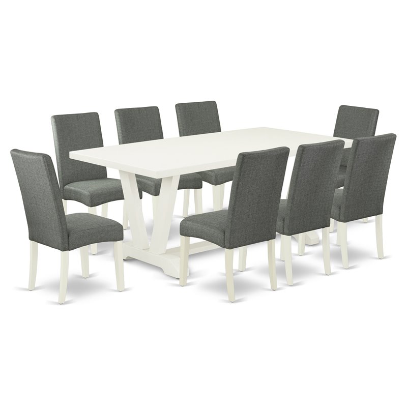 East West Furniture V-Style 9-piece Wood Dining Set in Gray Smoke