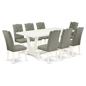 East West Furniture V-Style 9-piece Wood Dining Set in Linen White/Smoke