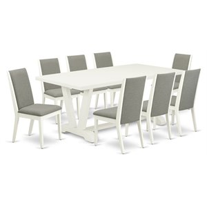 East West Furniture V-Style 9-piece Wood Dining Set in Linen White/Shitake