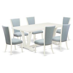 East West Furniture V-Style 7-piece Wood Dining Table Set in Linen White