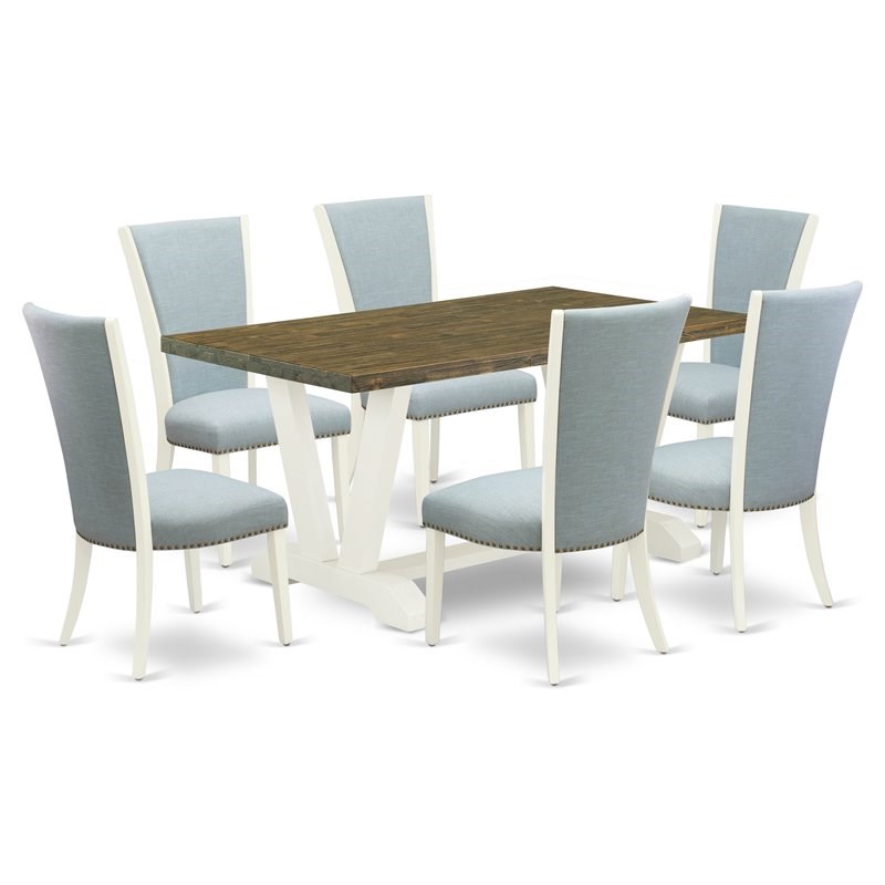 East West Furniture V-Style 7-piece Wood Dining Room Set in Linen White