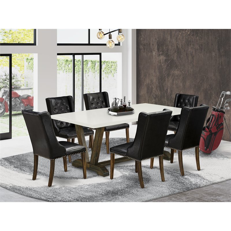 East West Furniture V-Style 7-piece Wood Dining Set in Jacobean/Black