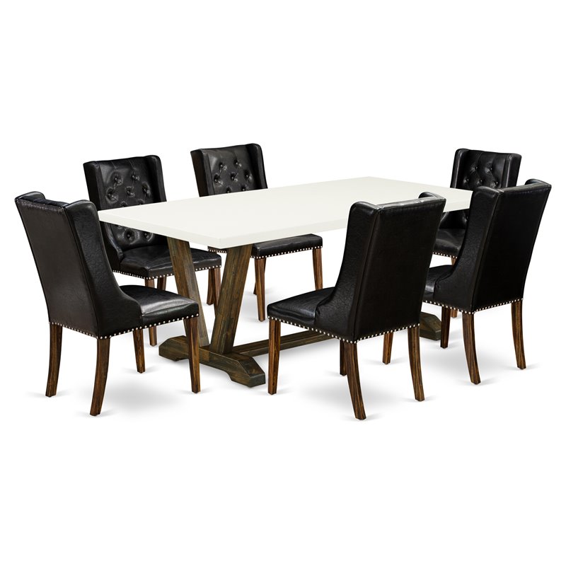 East West Furniture V-Style 7-piece Wood Dining Set in Jacobean/Black