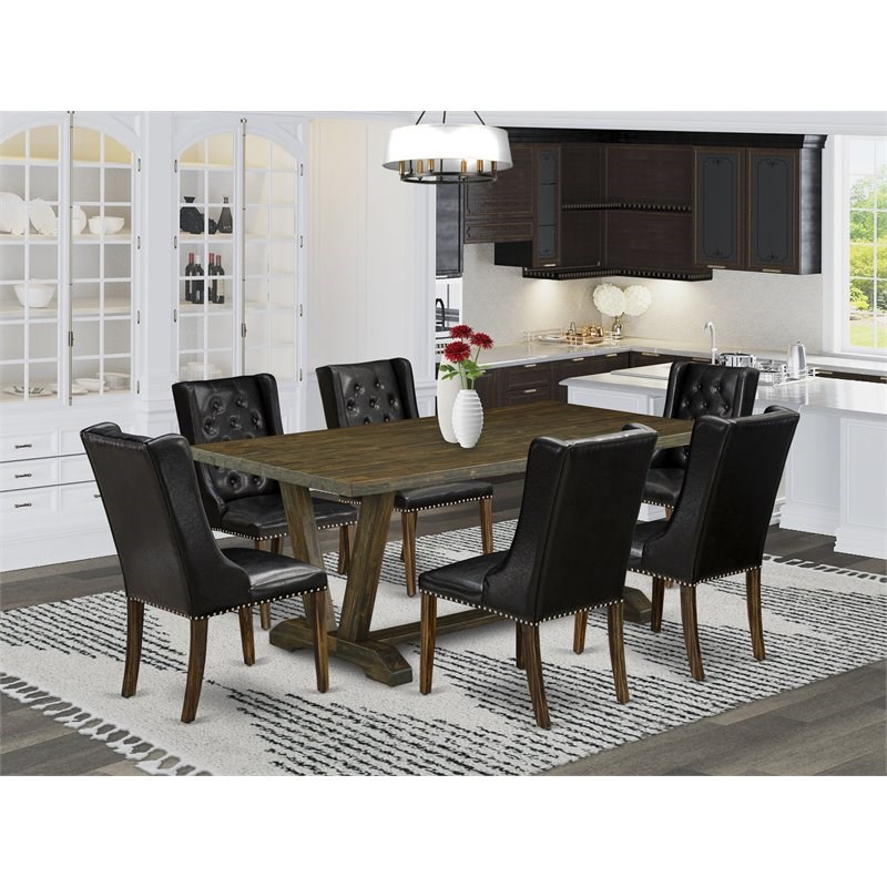 East West Furniture V-Style 7-piece Wood Dining Set in Jacobean Brown