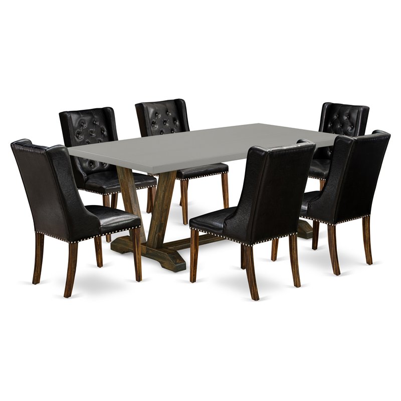 East West Furniture V-Style 7-piece Wood Dining Set in Jacobean Brown/Cement