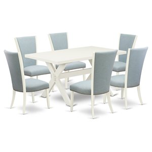 East West Furniture X-Style 7-piece Wood Dining Set with Linen Seat in White