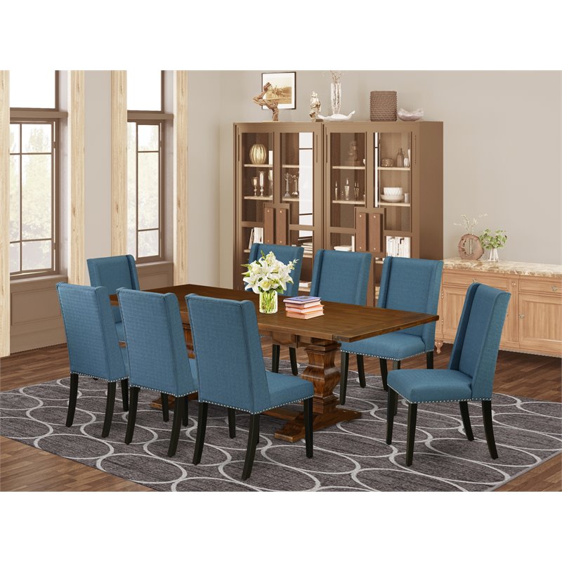 East West Furniture Lassale 9-piece Wood Dining Room Table Set in Walnut