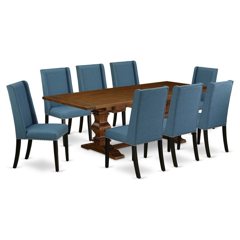 East West Furniture Lassale 9-piece Wood Dining Room Table Set in Walnut