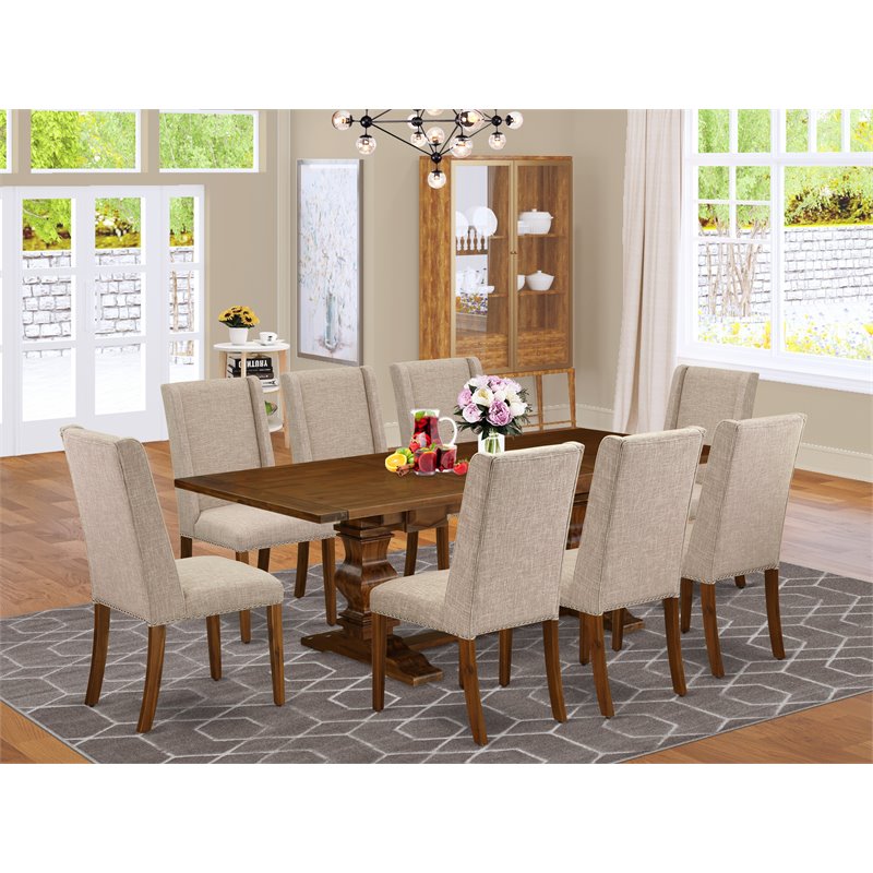 East West Furniture Lassale 9-piece Wood Dining Set in Walnut/Clay