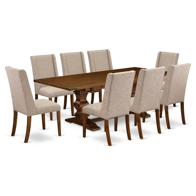 East West Furniture Lassale 9-piece Wood Dining Set in Walnut/Clay