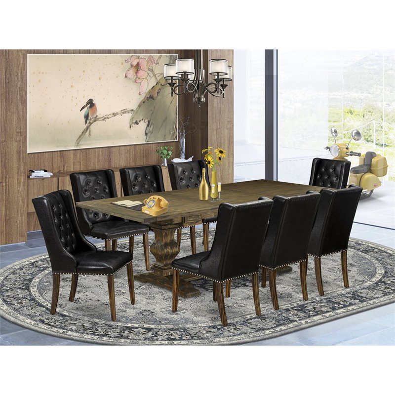 East West Furniture Lassale 9-piece Wood Dining Set in Jacobean Brown/Black