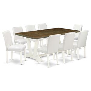 East West Furniture V-Style 9-piece Wood Dining Set in Linen White