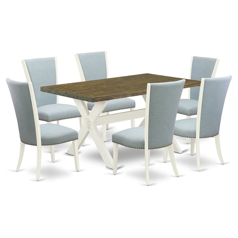 East West Furniture X-Style 7-piece Wood Dining Set with Cushion Seat in White