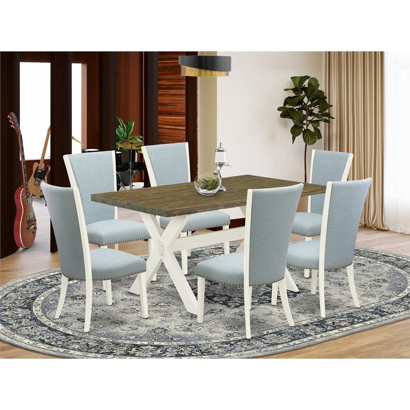 East West Furniture X-Style 7-piece Wood Dining Set with Cushion Seat in White