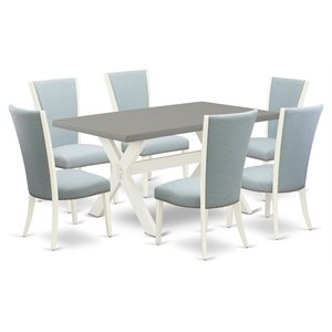 East West Furniture X-Style 7-piece Wood Dining Set with Fabric Chairs in White