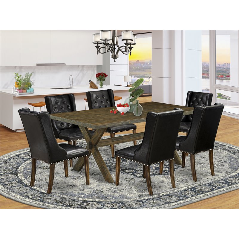 East West Furniture X-Style 7-piece Wood Dining Set in Jacobean Brown