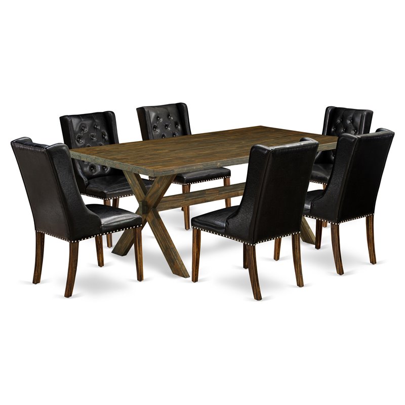 East West Furniture X-Style 7-piece Wood Dining Set in Jacobean Brown
