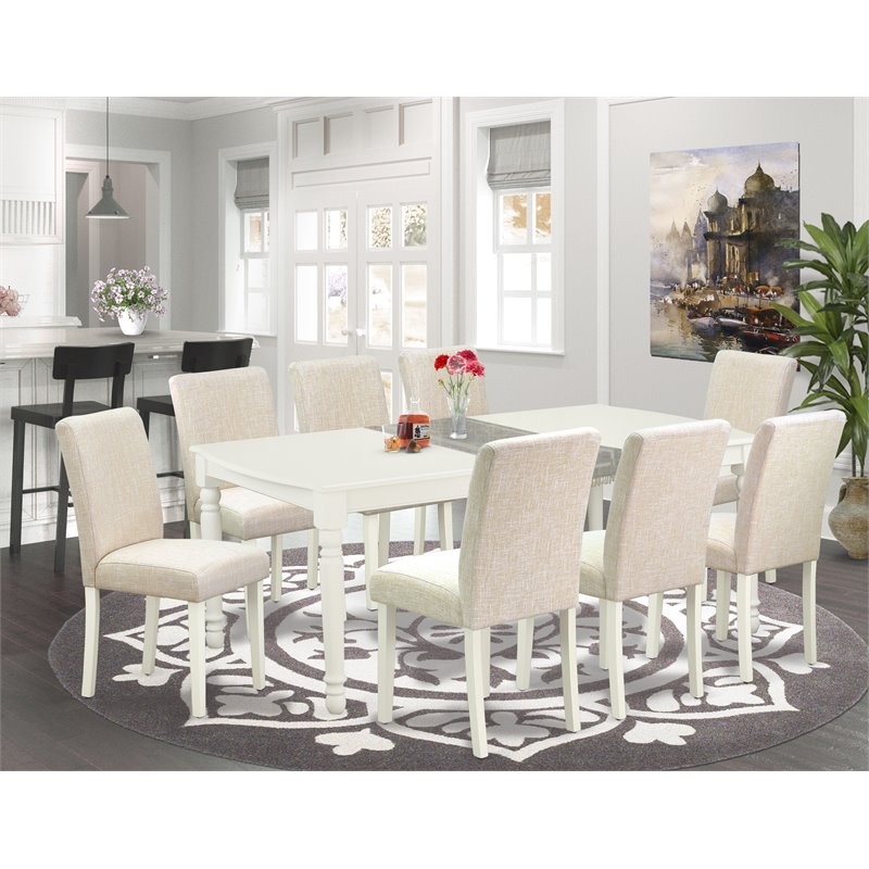 East West Furniture Dover 9-piece Wood Dining Set in Linen White/Light Beige