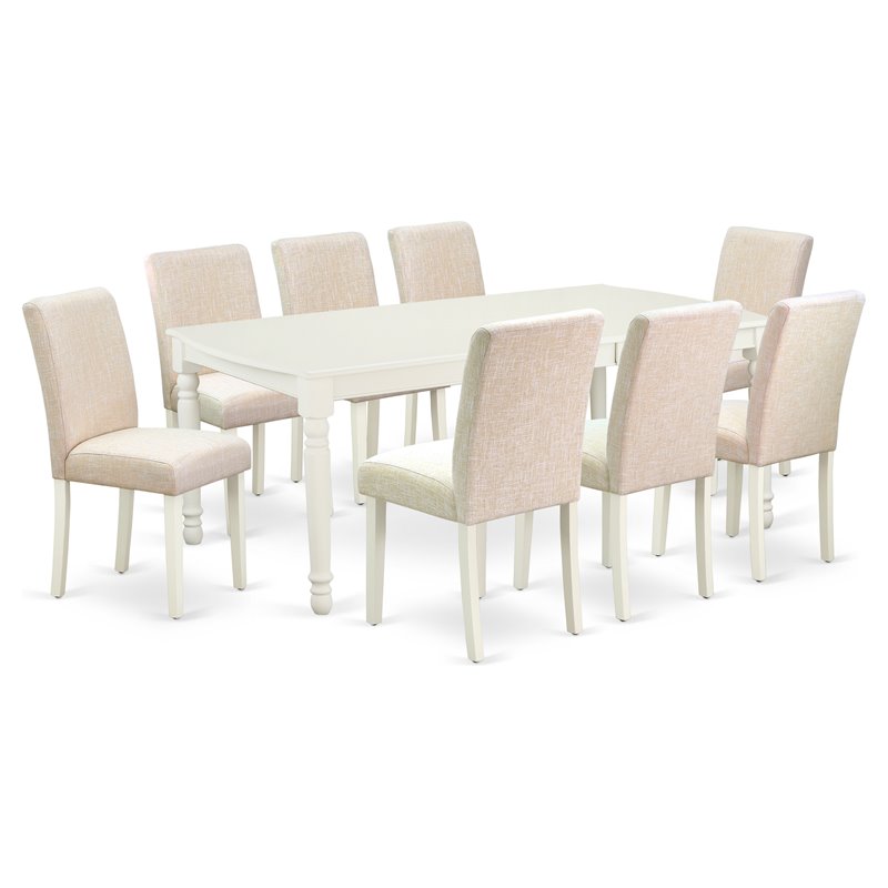 East West Furniture Dover 9-piece Wood Dining Set in Linen White/Light Beige