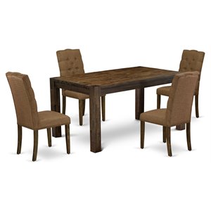 East West Furniture Celina 5-piece Wood Dining Set in Jacobean/Brown Beige