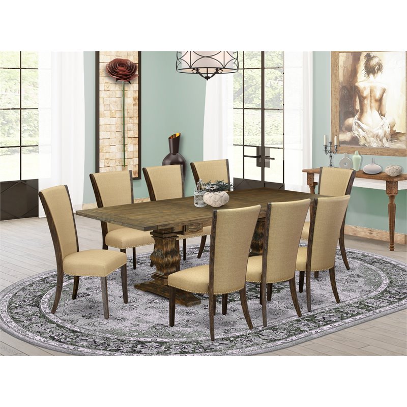 East West Furniture Lassale 9-piece Wood Dining Set in Jacobean Brown