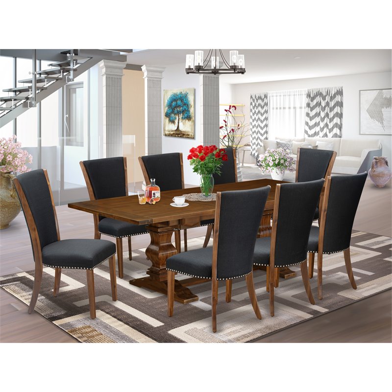 East West Furniture Lassale 9-piece Wood Dining Set in Walnut/Black